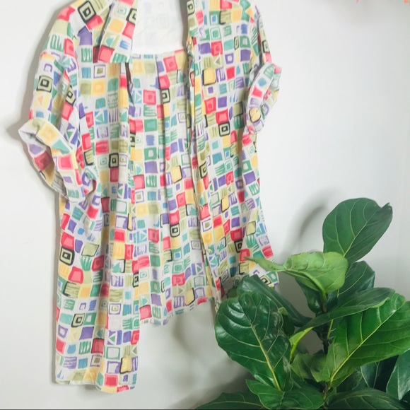 Vintage Retro 90’s Color Block Button Up Popover - Picture 2 of 4